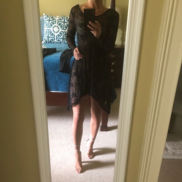 Sheer / Mesh Embroidered Black Floral Dress - Picture 8 of 8